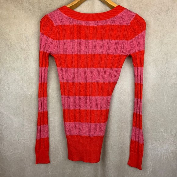 American Eagle Outfitters Pink and Orange Color Block V Neck Sweater I Women's X - Picture 7 of 7